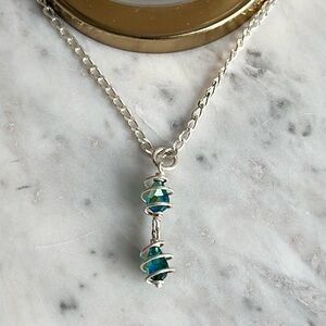 Beautiful Sterling Silver+Blue/Green/Teal Venetian Murano glass Pendant Necklace
